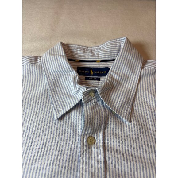 Ralph Lauren Mens Blue & White Striped Slim Fit Button-Down Shirt xl-Tg - Picture 4 of 12